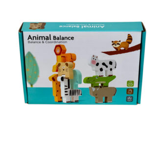 Ekologiczna drewniana gra zręcznościowa balansujące zwierzęta układanka Animal Balance w stylu Montessori z kartami zadań