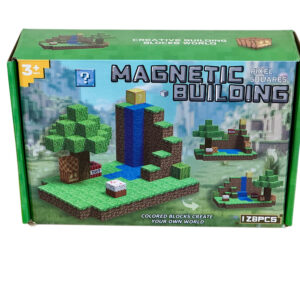 Klocki magnetyczne sześciany pikselowe w stylu Minecraft 128 elementów + 4 figurki