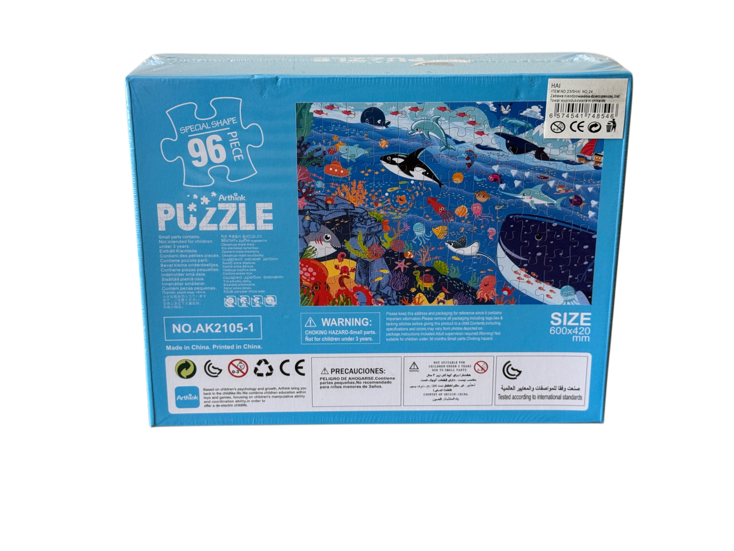 Kolorowe puzzle edukacyjne Underwater World Podwodny Świat 96 elementów z ilustracją majestatycznego wieloryba i rafy koralowej dla dzieci od 3 lat