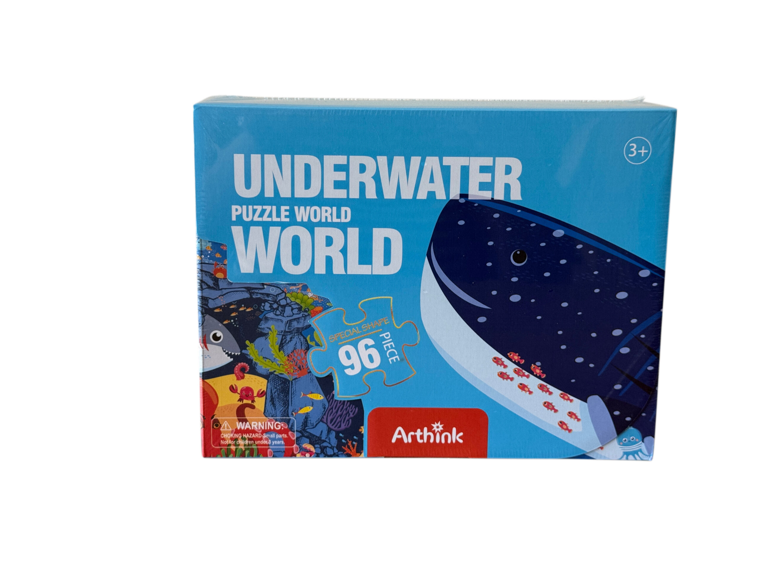 Kolorowe puzzle edukacyjne Underwater World Podwodny Świat 96 elementów z ilustracją majestatycznego wieloryba i rafy koralowej dla dzieci od 3 lat