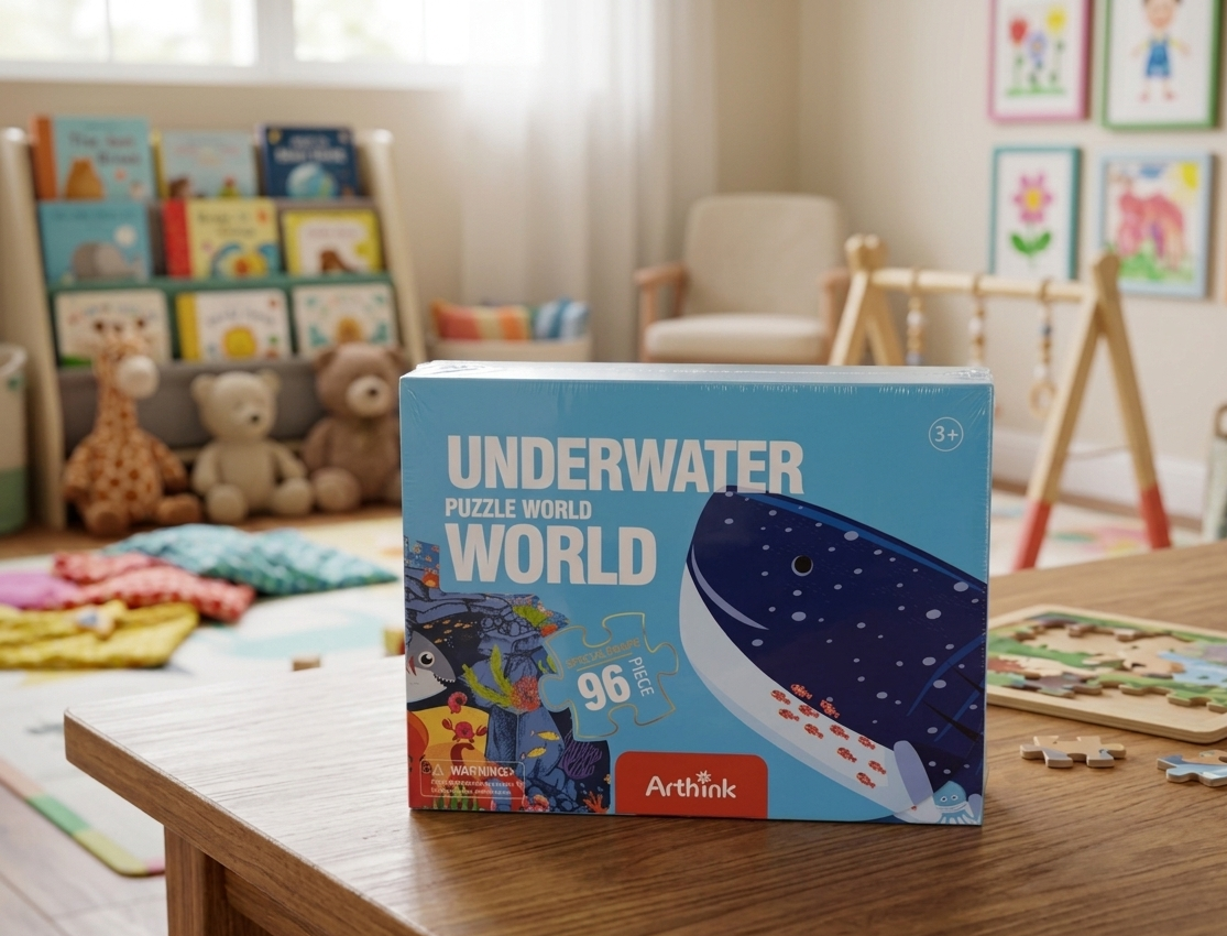Kolorowe puzzle edukacyjne Underwater World Podwodny Świat 96 elementów z ilustracją majestatycznego wieloryba i rafy koralowej dla dzieci od 3 lat