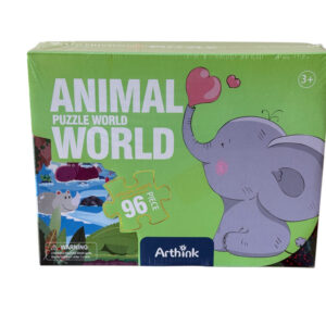 Kolorowe puzzle edukacyjne Animal World Świat Zwierząt 96 elementów z ilustracjami słonia i hipopotama dla dzieci od 3 lat