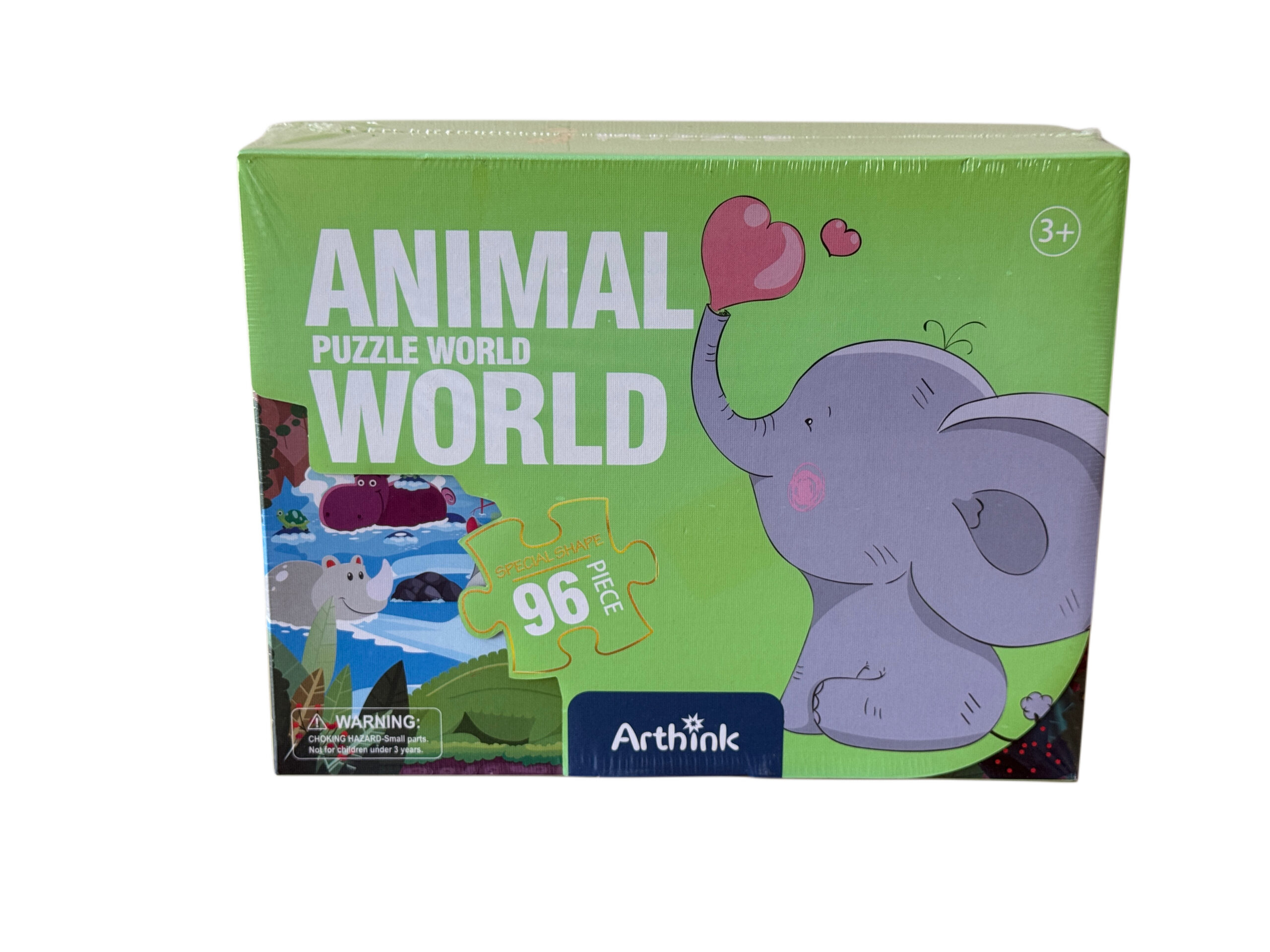 Kolorowe puzzle edukacyjne Animal World Świat Zwierząt 96 elementów z ilustracjami słonia i hipopotama dla dzieci od 3 lat