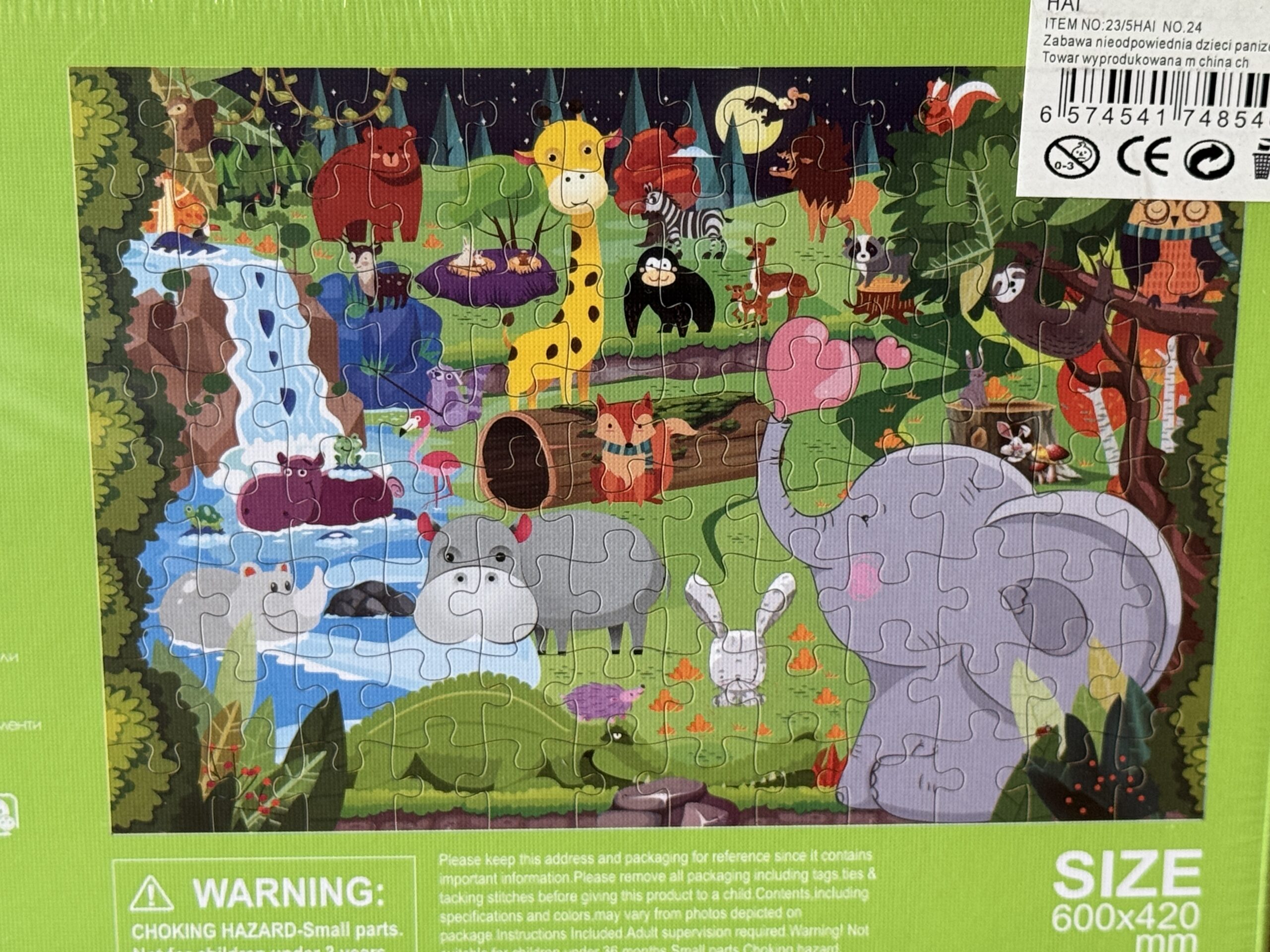 Kolorowe puzzle edukacyjne Animal World Świat Zwierząt 96 elementów z ilustracjami słonia i hipopotama dla dzieci od 3 lat