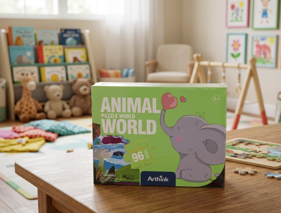 Kolorowe puzzle edukacyjne Animal World Świat Zwierząt 96 elementów z ilustracjami słonia i hipopotama dla dzieci od 3 lat