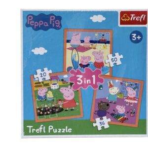 Zestaw trzech układanek puzzle Trefl 3w1 Świnka Peppa Wesoły Dzień Peppy dla dzieci od 3 lat
