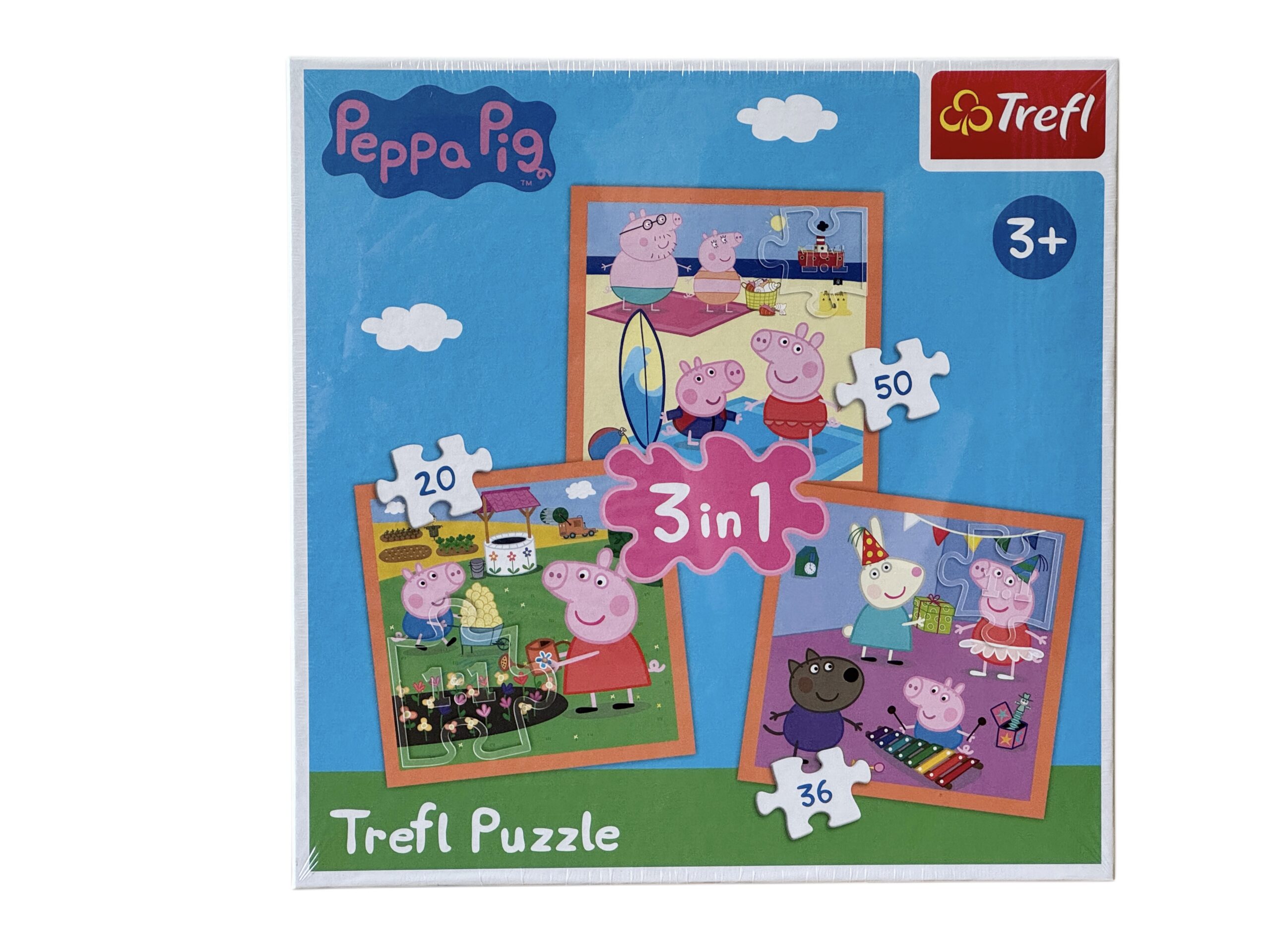 Zestaw trzech układanek puzzle Trefl 3w1 Świnka Peppa Wesoły Dzień Peppy dla dzieci od 3 lat