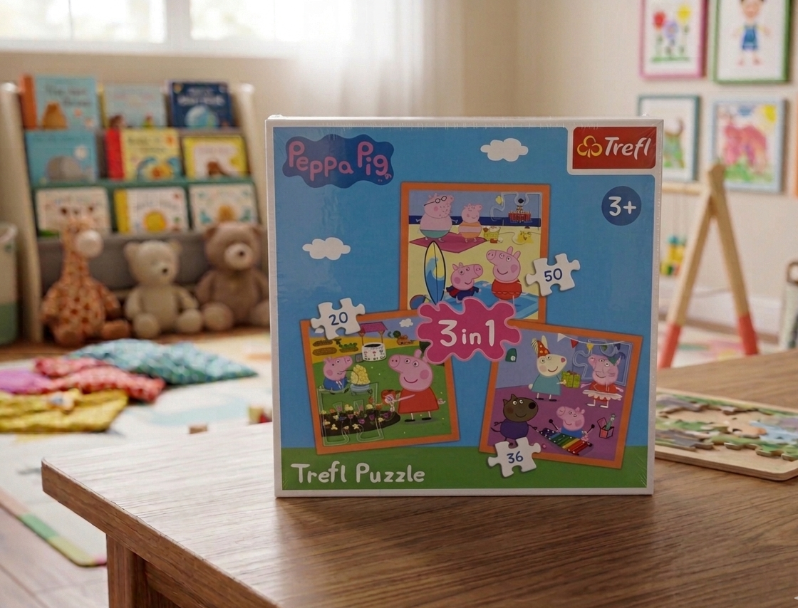 Zestaw trzech układanek puzzle Trefl 3w1 Świnka Peppa Wesoły Dzień Peppy dla dzieci od 3 lat