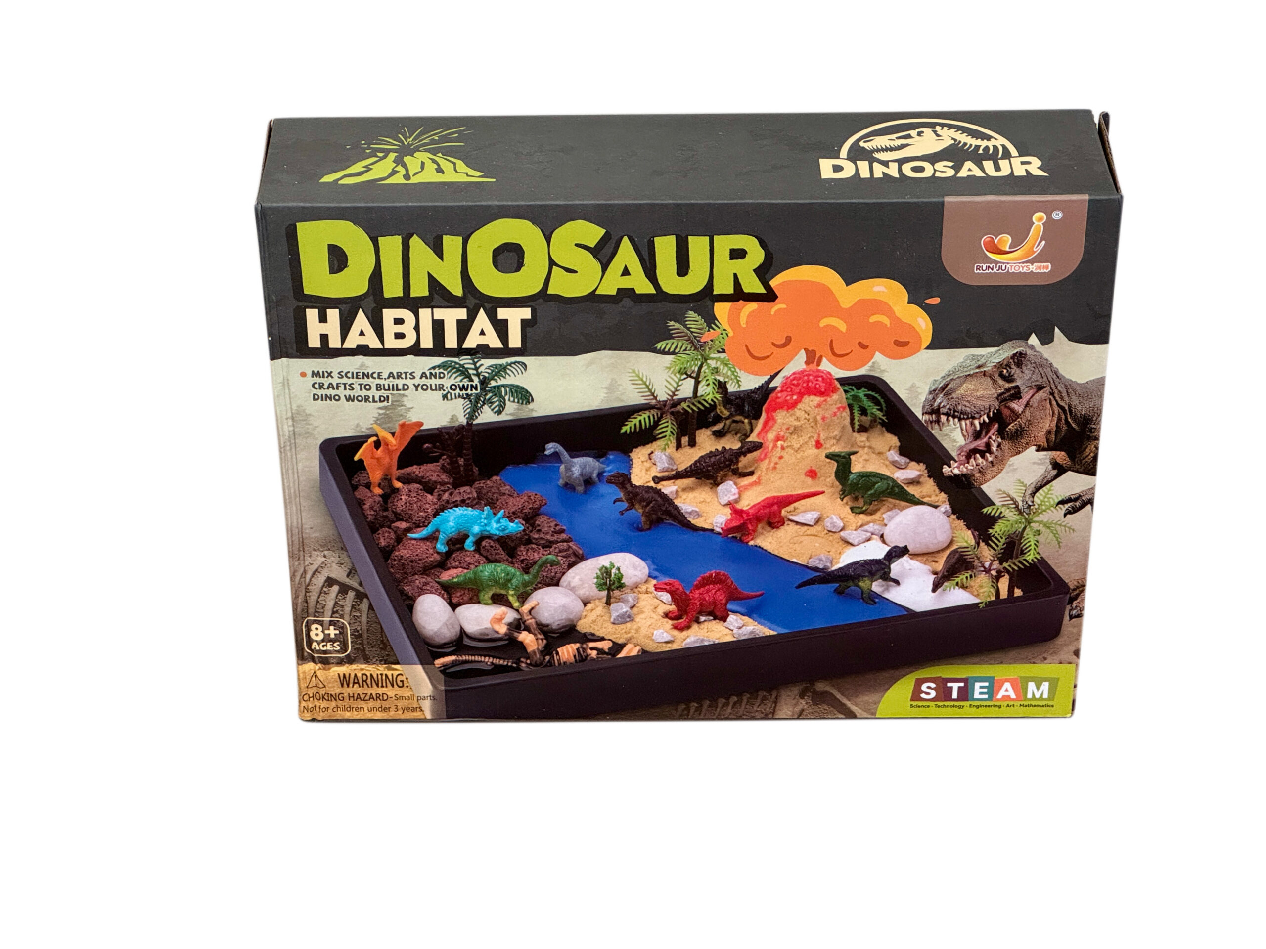 Zestaw edukacyjny dla dzieci z 12 figurkami dinozaurów i modelem wybuchającego wulkanu Run Ju Toys