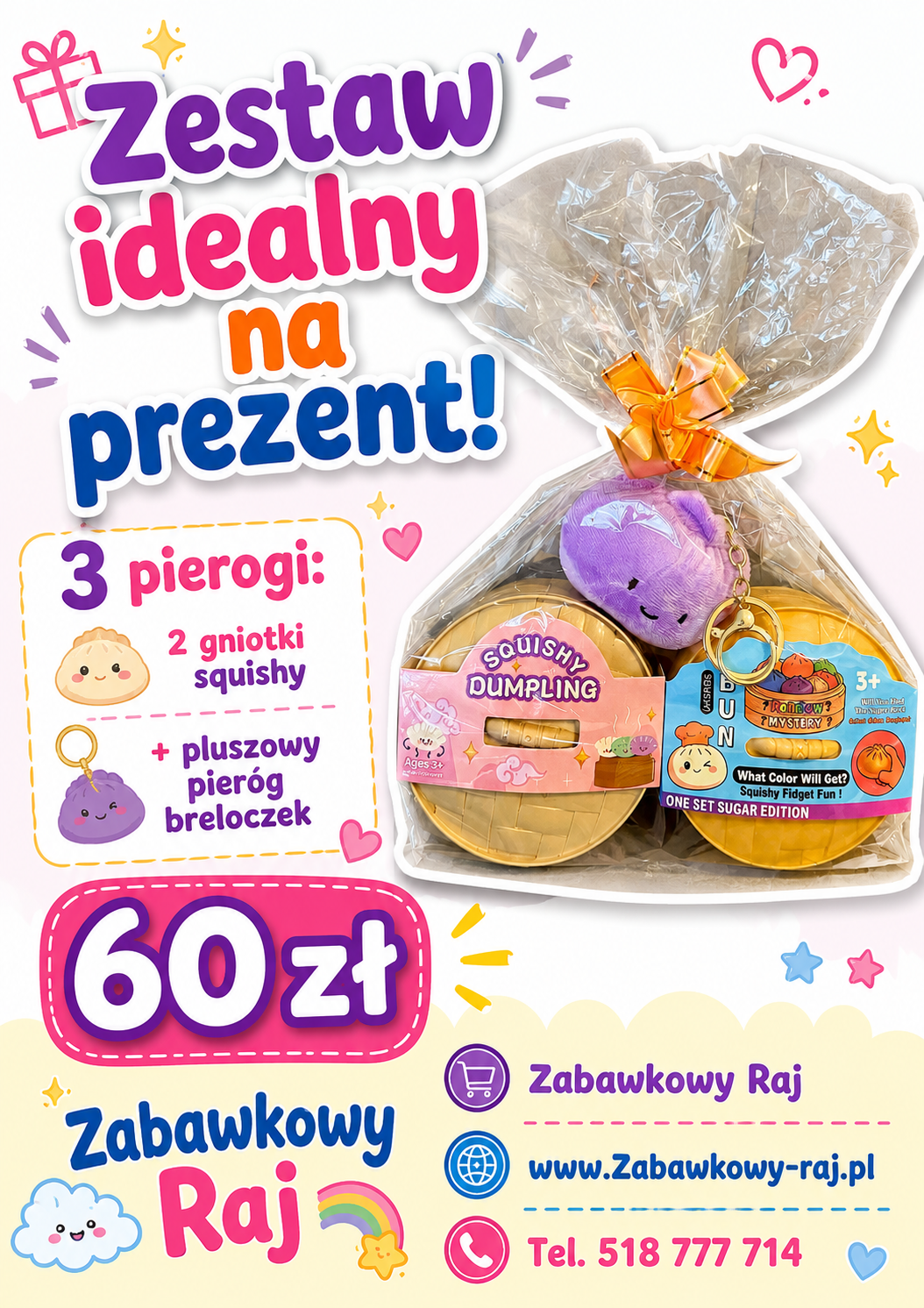 Zestaw gniotków antystresowych - pierogi dumpling i breloczek