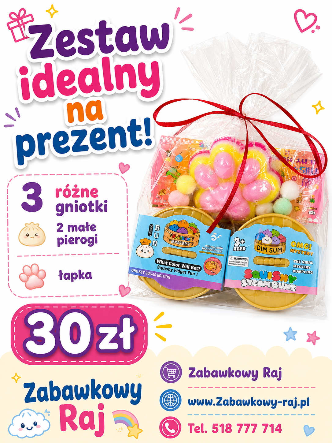 Zestaw gniotków antystresowych - pierogi dumpling i łapka squishy