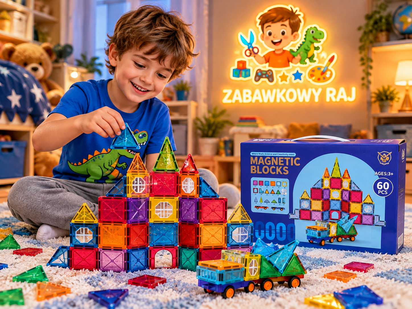 Klocki magnetyczne – zestaw konstrukcyjny STEM (60 el.) - obrazek 2