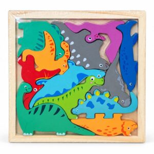 Drewniane Puzzle Edukacyjne – Kolorowe Dinozaury